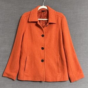 Lands End Jacket 12 Orange Wool Blend Coat Felted Classic Fall Colorful Career